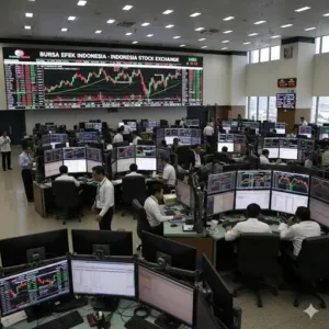 ilustrasi Suasana lantai Bursa Efek Indonesia.