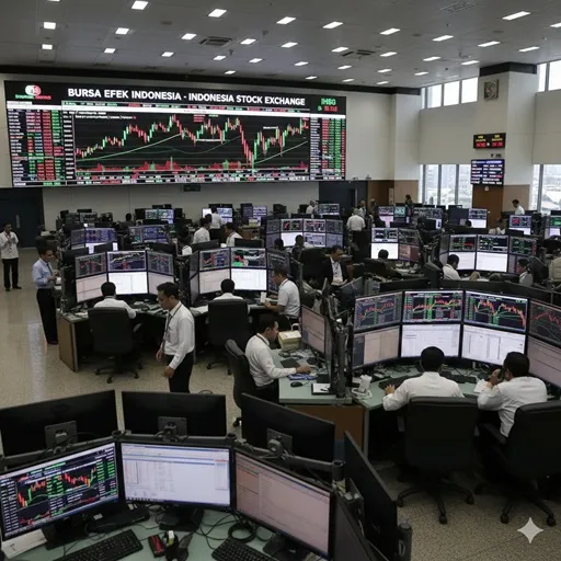 ilustrasi Suasana lantai Bursa Efek Indonesia.
